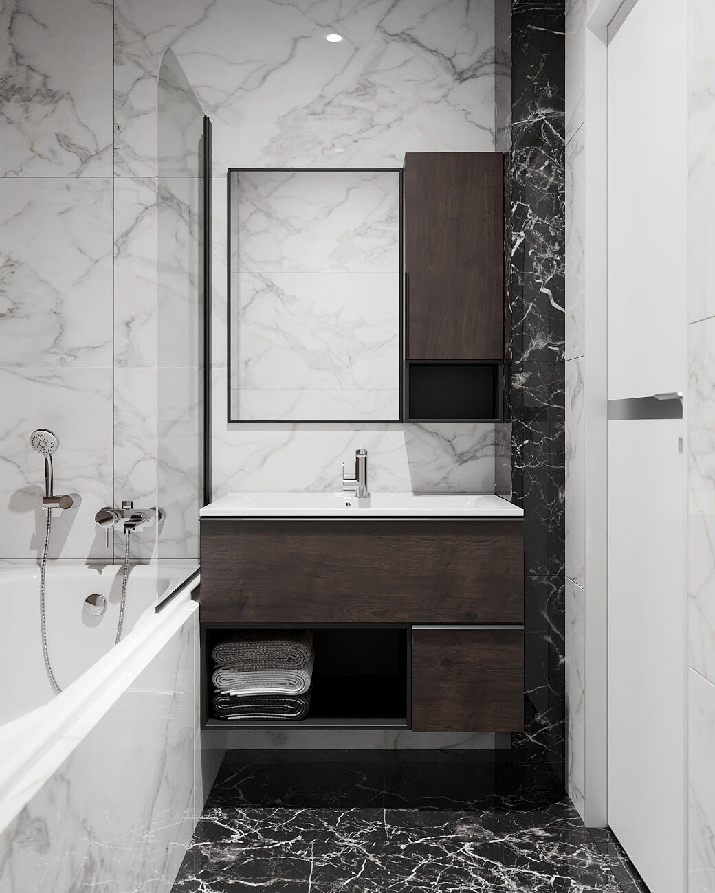Ванная комната с душевой кабиной яркий дизайн (49 фото)
